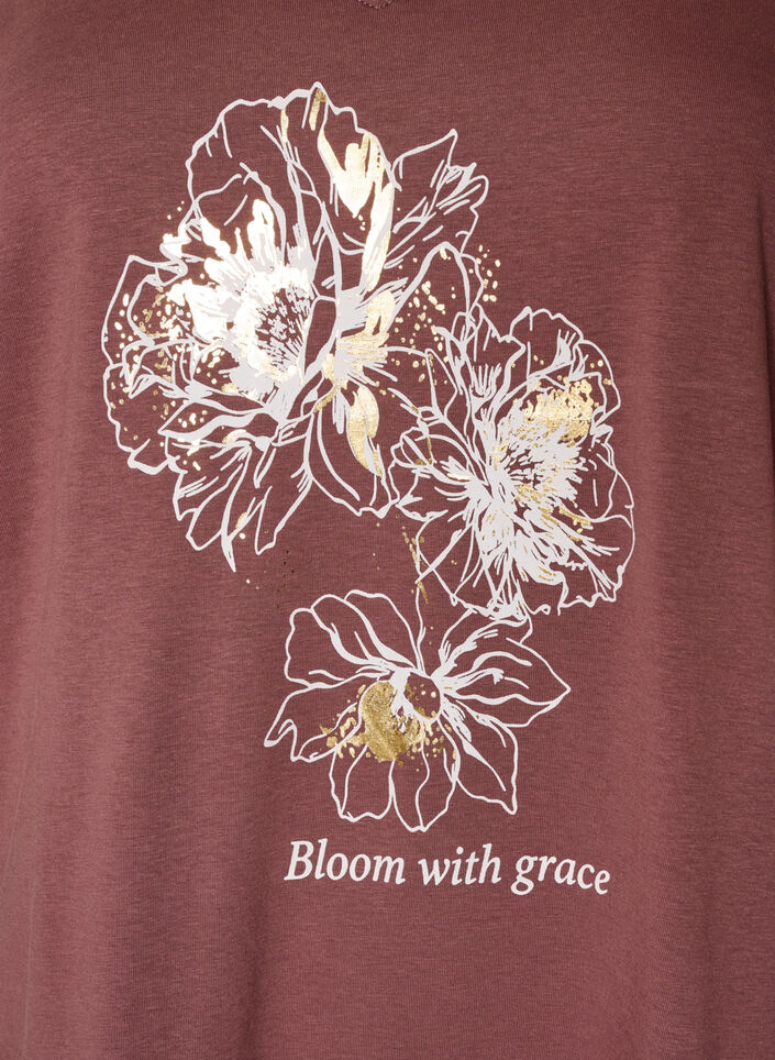 T-shirt i bomull med tryck framtill och v-ringning, Rosa, Packshot image number 2