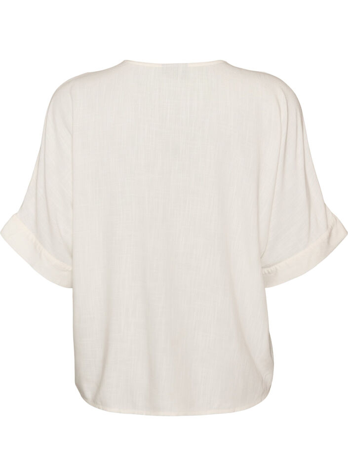 Blus i viskos med virkade detaljer och knappar, Vanilla, Packshot image number 1