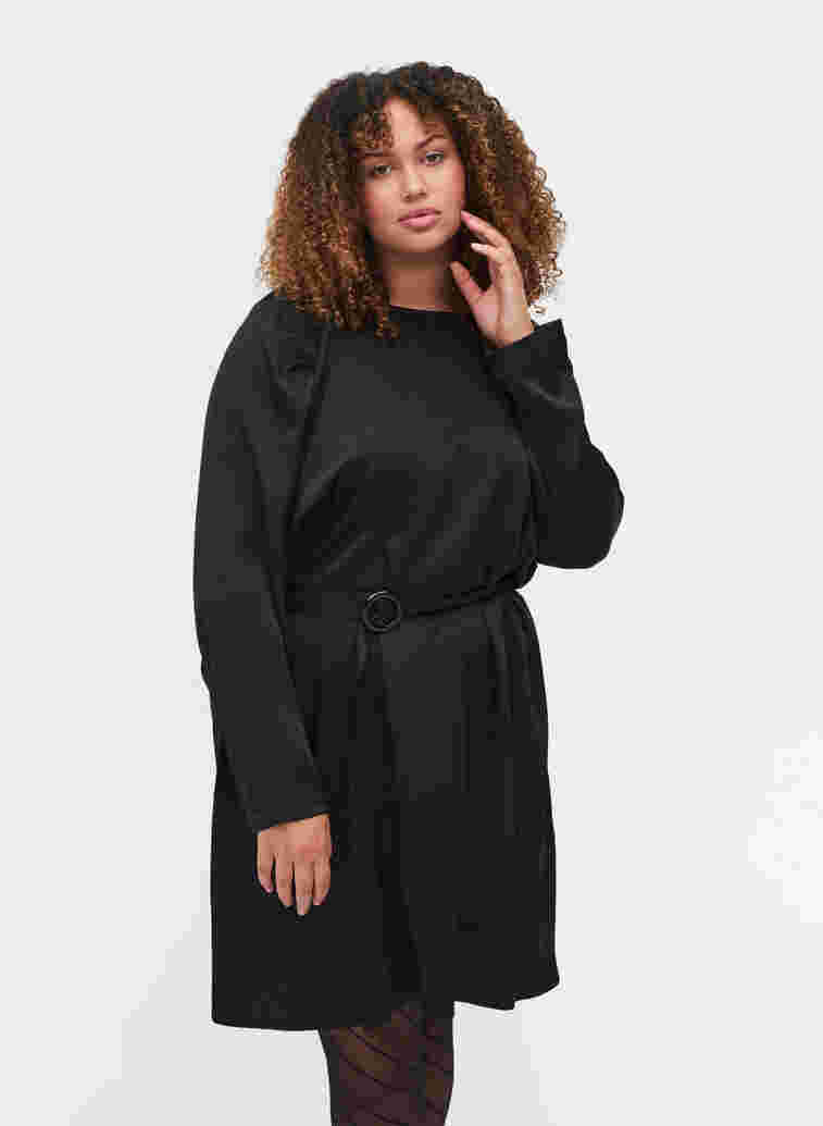 Långärmad klänning med matchande midjebälte, Black, Model image number 0