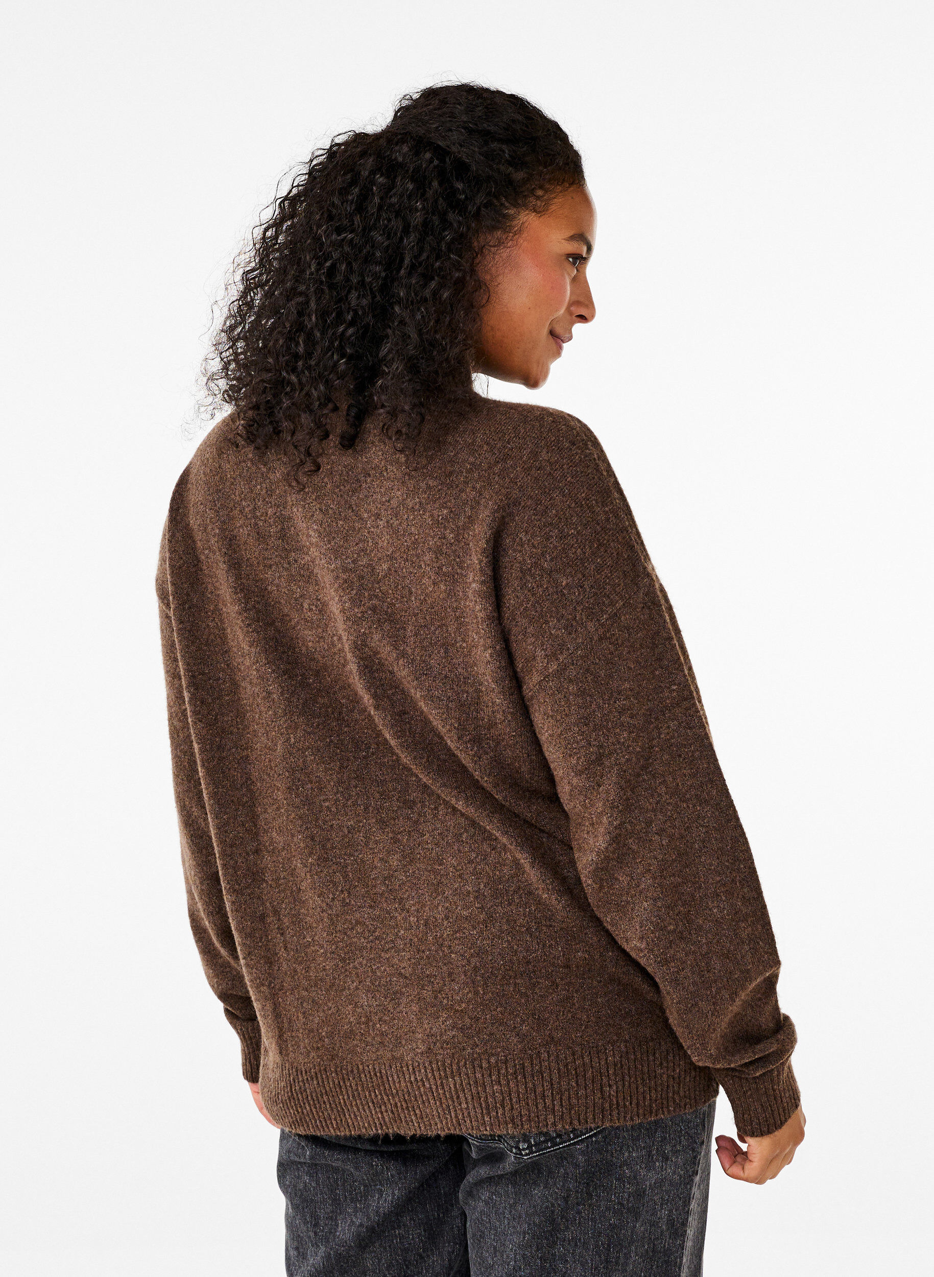 Zizzi Stickad blus i ull med h&ouml;g hals, Rain Drum Mel., Model image number 1