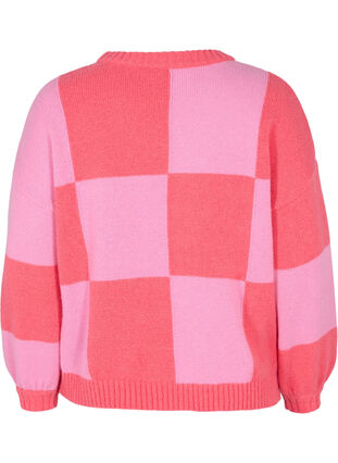 Rutig stickad tröja, Begonia Pink Comb, Packshot image number 1