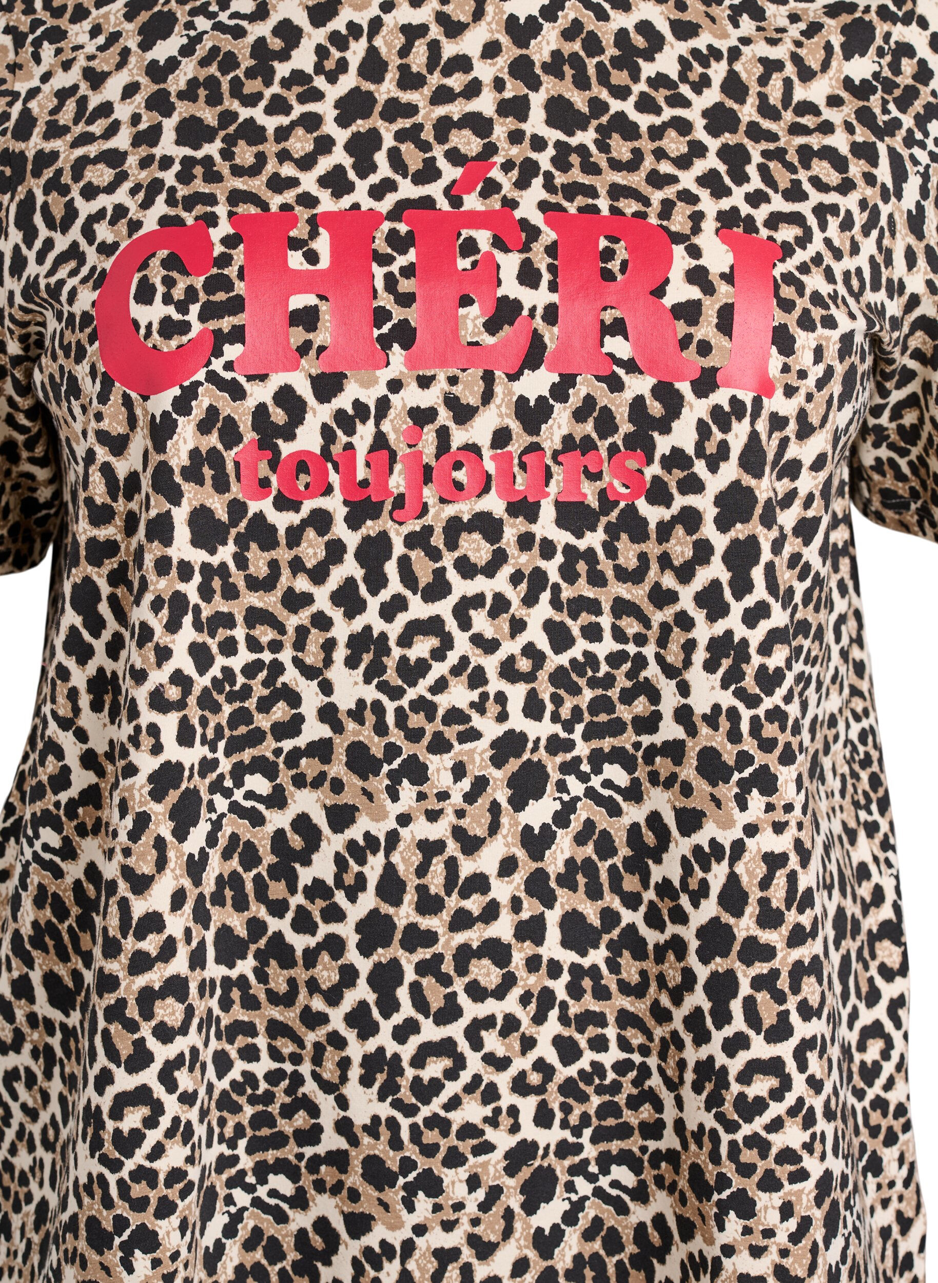 Zizzi T-shirt med leopardm&ouml;nster och text, Brun, Packshot image number 2