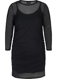 Åtsittande mesh-klänning med 3/4 ärmar, Black