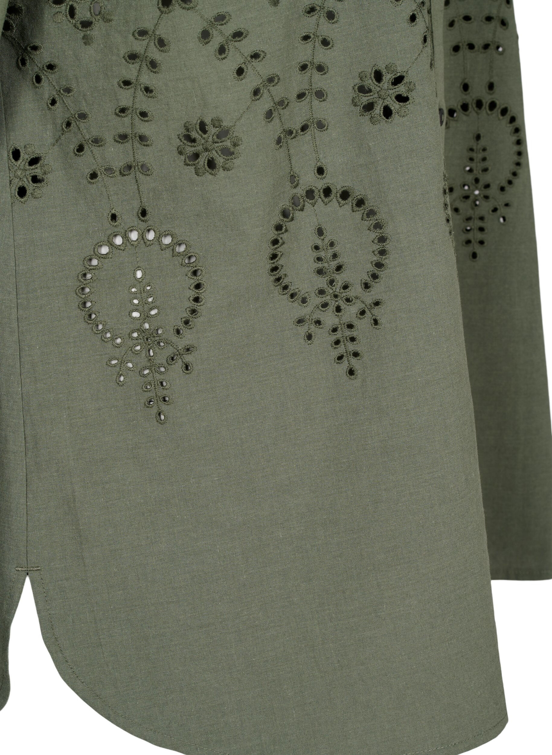 Zizzi Bomullsskjorta med broderi anglaise, Thyme, Packshot image number 3