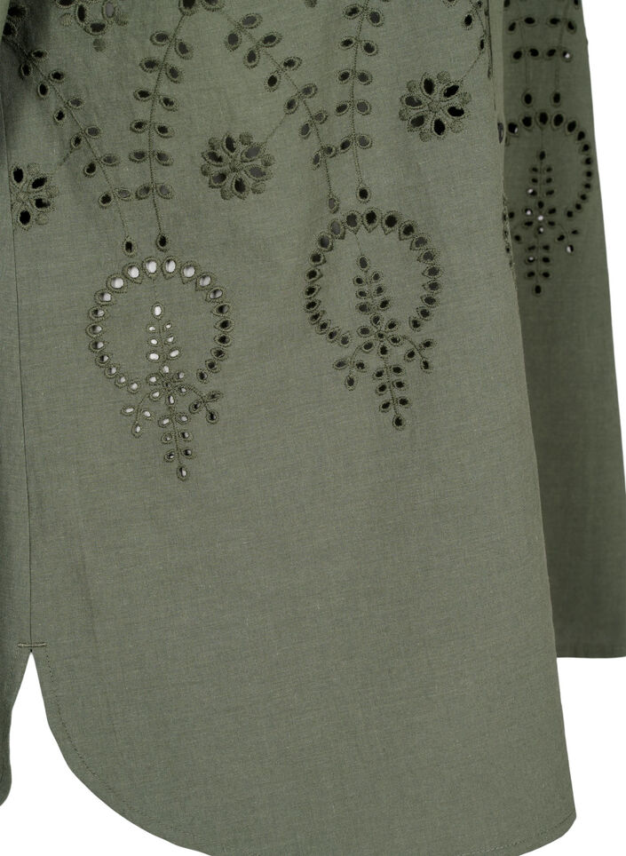 Bomullsskjorta med broderi anglaise, Thyme, Packshot image number 3