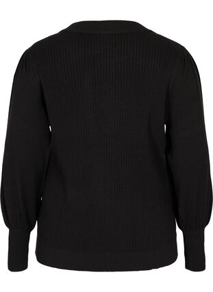 Ribbstickad tröja med ballongärmar, Black, Packshot image number 1