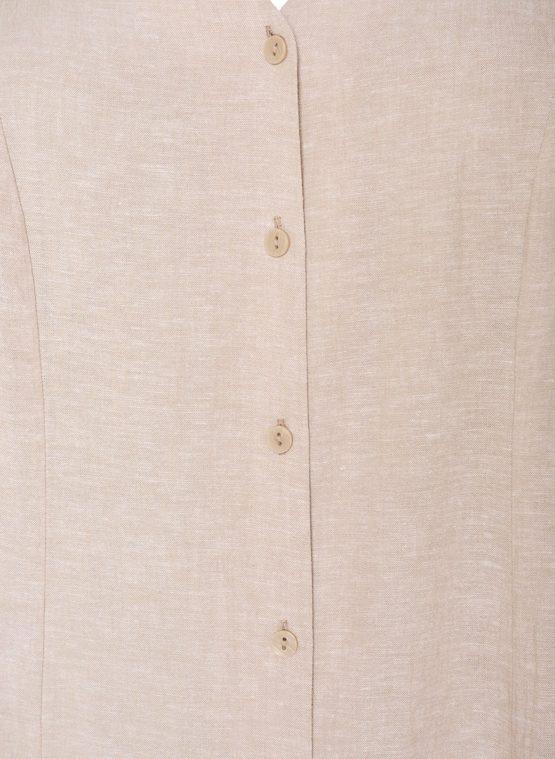 ZizziMidikl&auml;nning i linne och viskos med volang&auml;rmar, Beige, Packshot image number 2