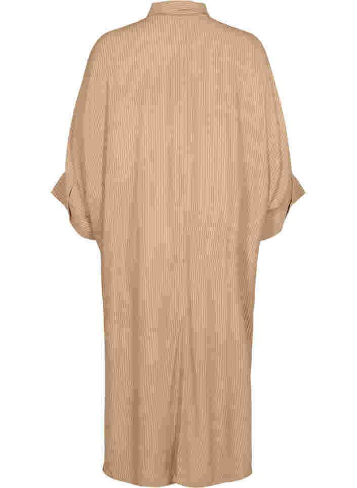 Blockfärgad skjortklänning med 3/4 ärmar i viskos, Praline, Packshot image number 1