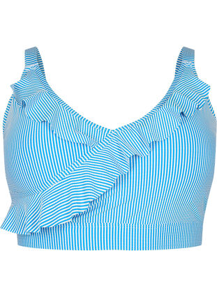 Randig bikiniöverdel med volang, BlueWhite Stripe AOP, Packshot image number 0