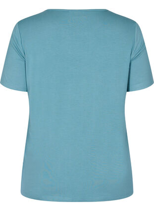 T-shirt i viskos med spetsdetaljer, Smoke Blue, Packshot image number 1