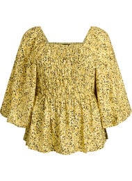 Blus med smock och fyrkantig ringning, Gul