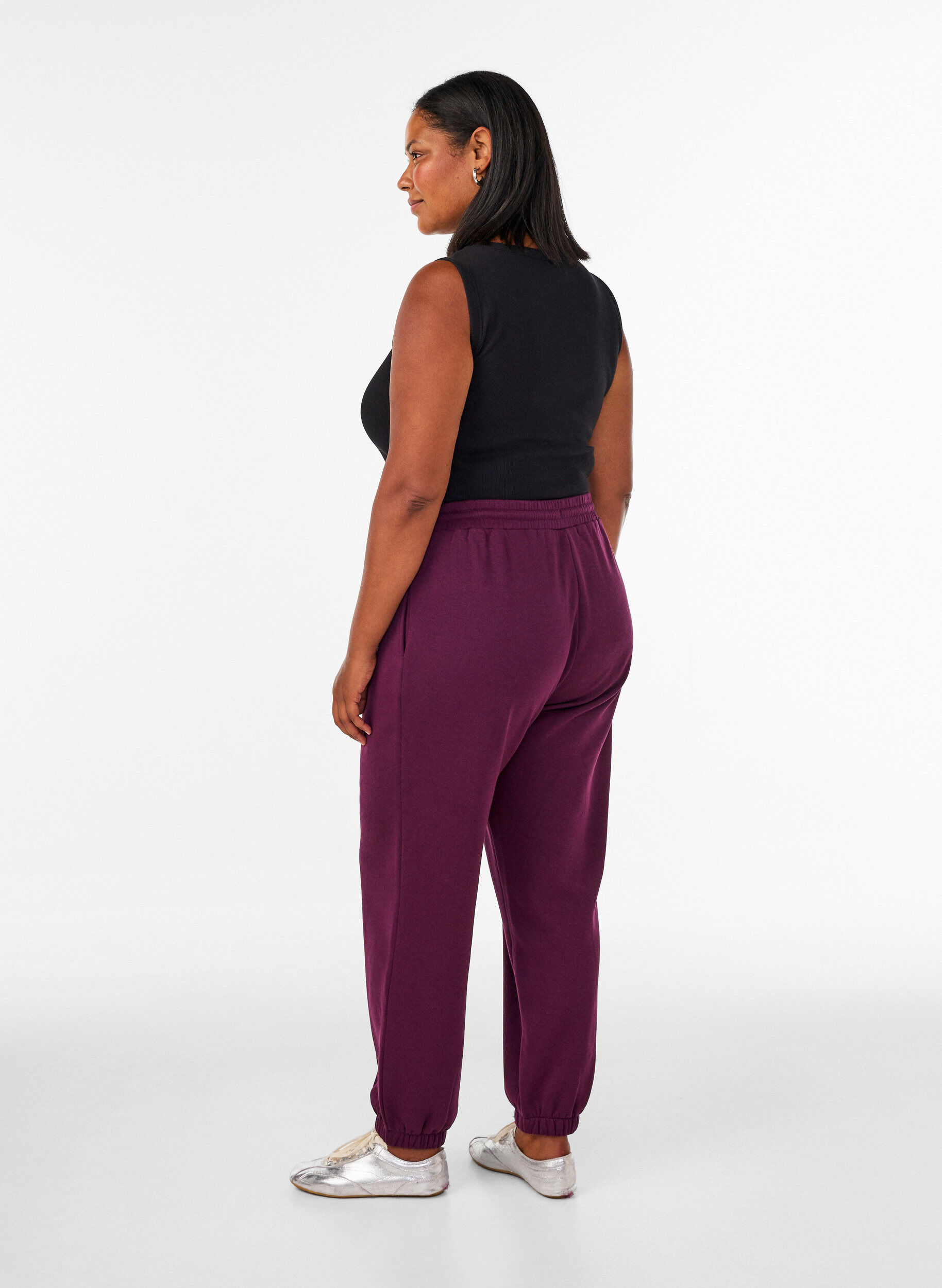 ZizziSweatpants med h&ouml;g midja och dragsko, Lila, Model image number 1