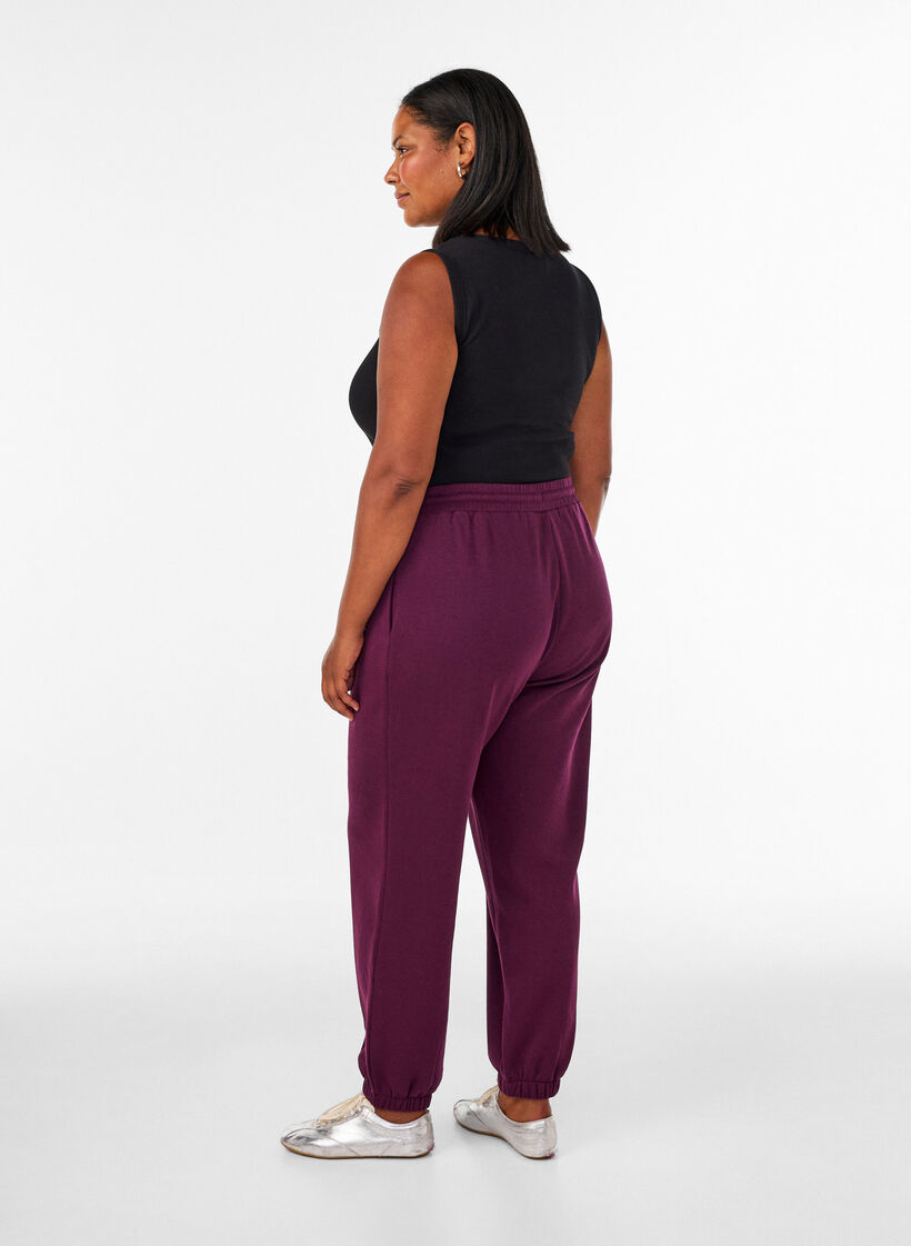 Sweatpants med h&ouml;g midja och dragsko, Lila, Model image number 1
