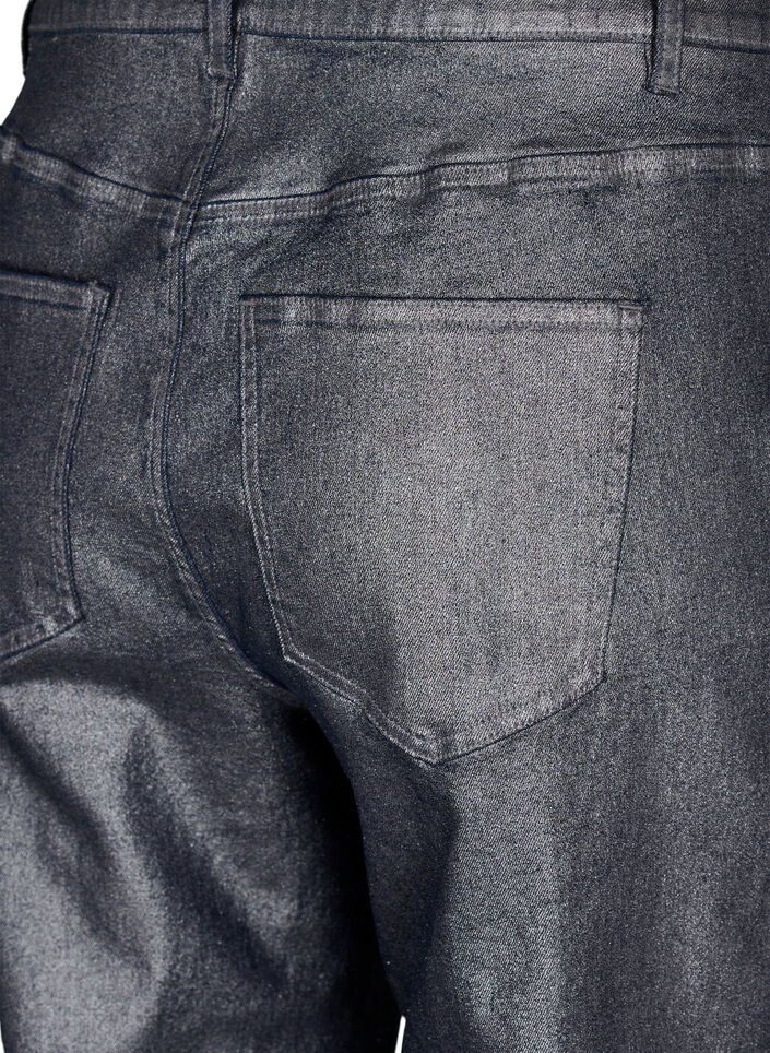 Silverfärgade jeans med hög midja, Gun Silver , Packshot image number 3