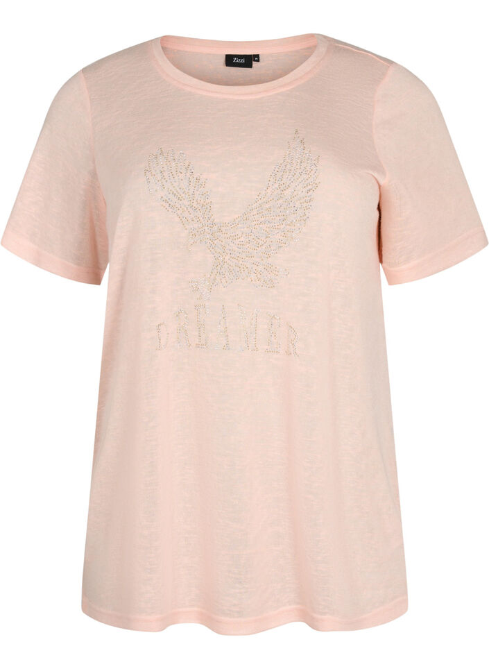 T-shirt med nitar och rund halsringning, Pale Blush, Packshot image number 0