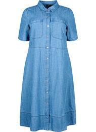 Skjortklänning i jeanstyg med korta ärmar, Light Blue Denim, Packshot