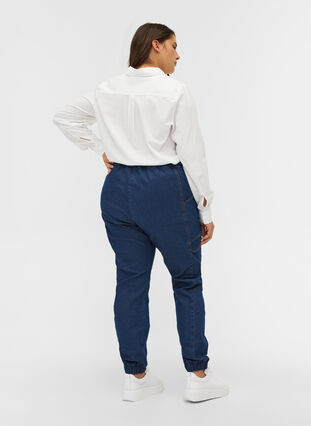 Lösa jeans med dragsko, Medium Blue, Model image number 1