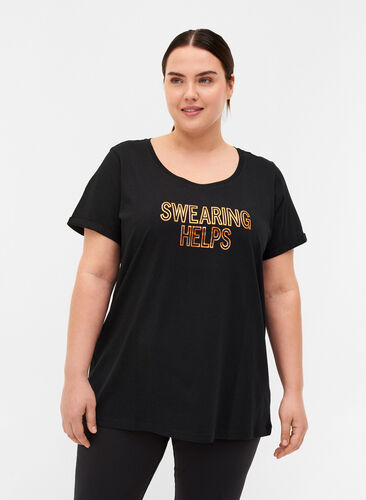  T-shirt till träning med print, Black Swearing, Model image number 0