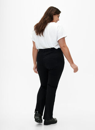 Ellen bootcut jeans med hög midja, Black, Model image number 1