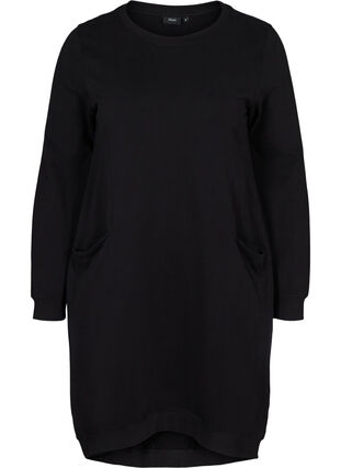 Sweatshirtklänning med långa ärmar, Black, Packshot image number 0