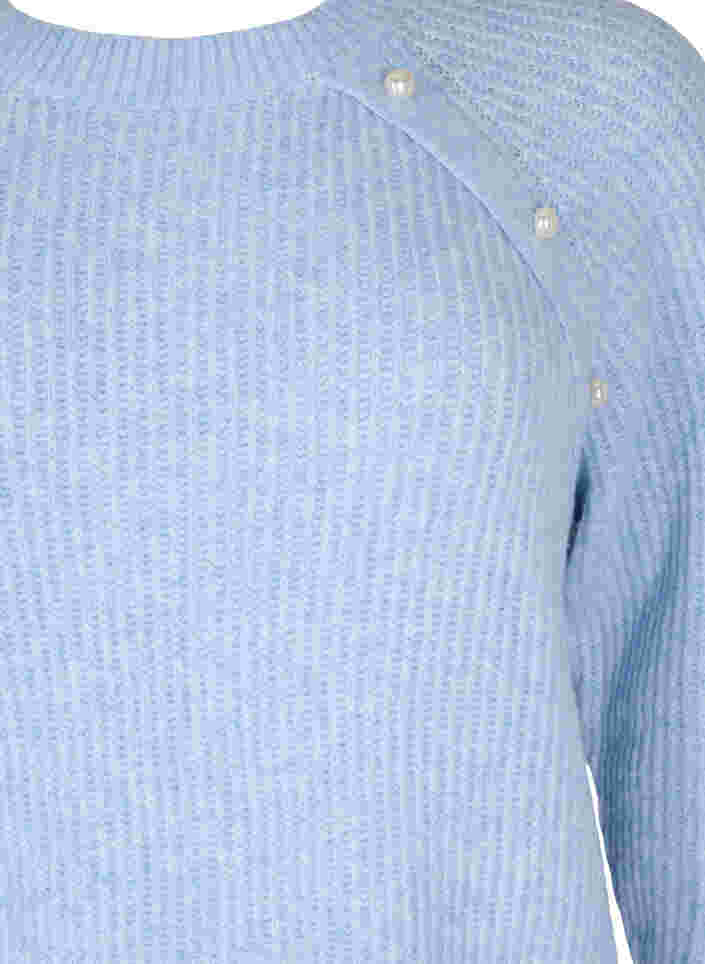 Melerad stickad tröja med pärlknappar, Light Blue Mel., Packshot image number 2