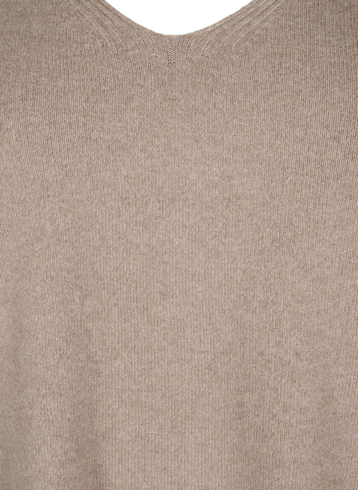 Stickad blus med V-ringning, Desert Taupe Melange, Packshot image number 2