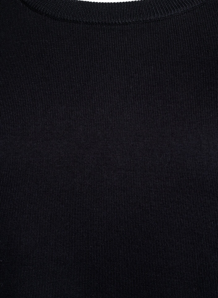 Stickad blus med korta ärmar och små rosetter, Svart, Packshot image number 2