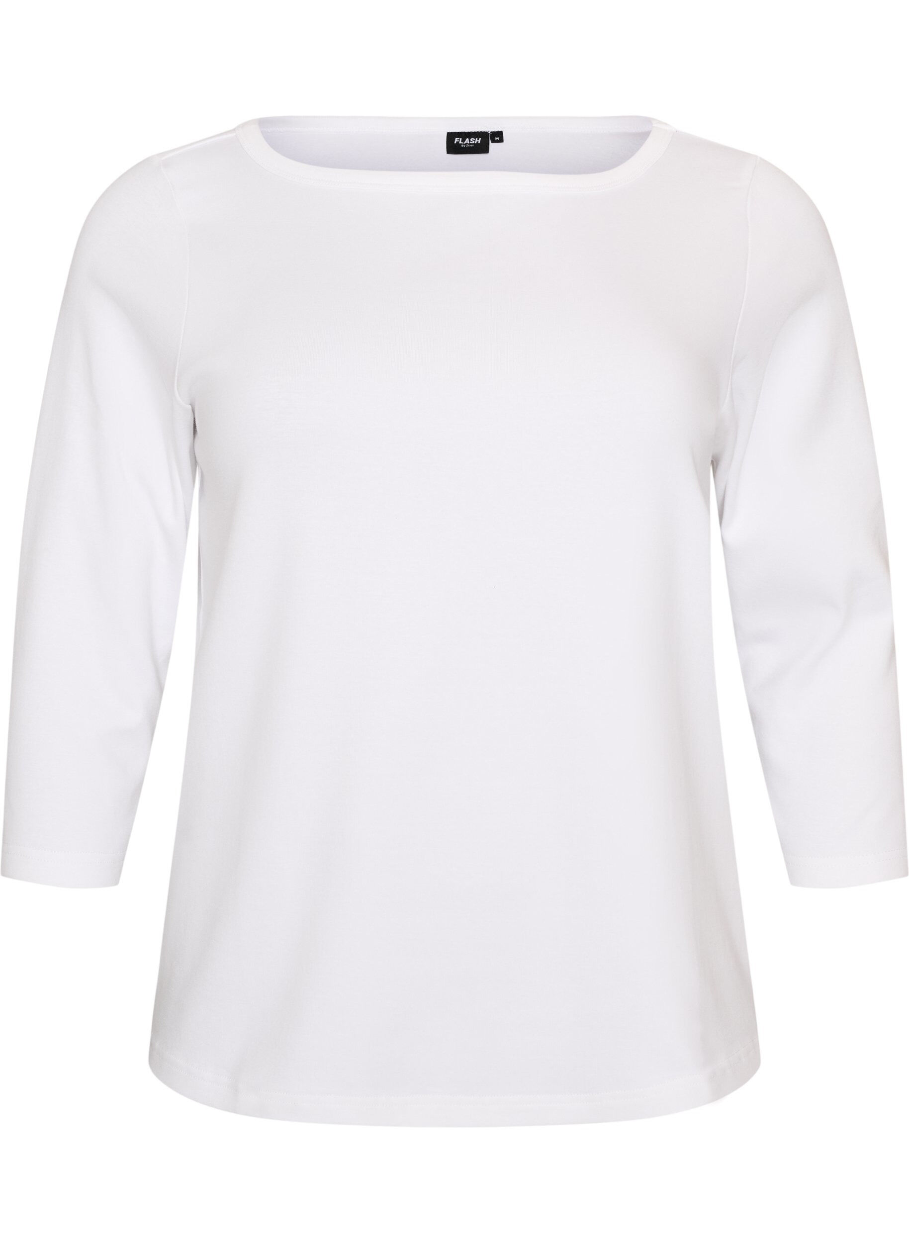 ZizziBas-T-shirt med b&aring;tringning och 3/4-&auml;rmar, Vit, Packshot image number 0