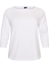 Bas-T-shirt med b&aring;tringning och 3/4-&auml;rmar, Vit