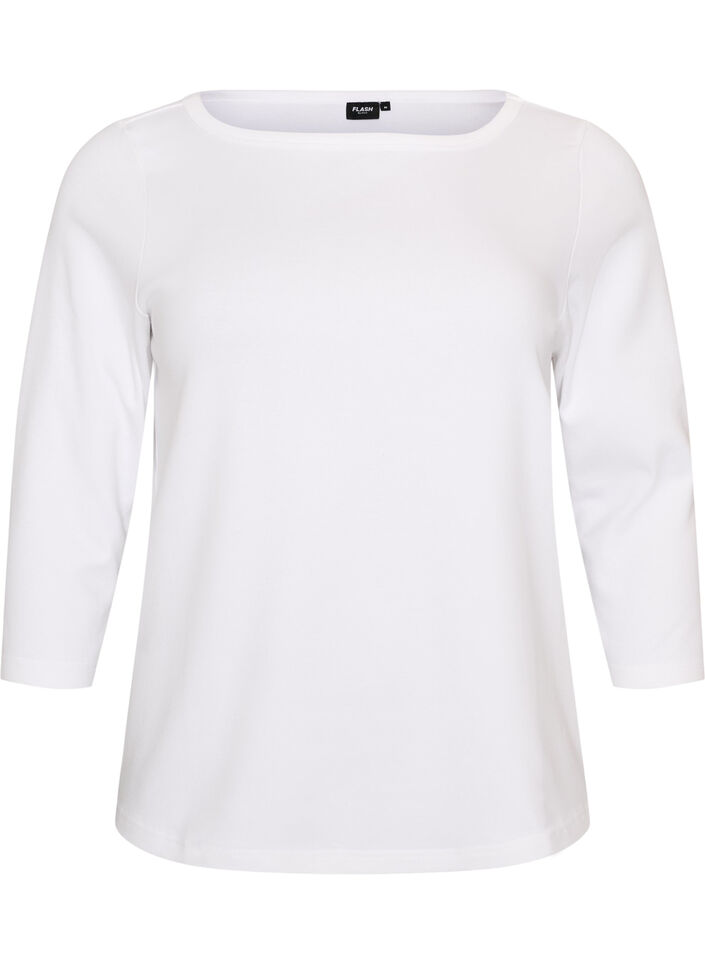 Bas-T-shirt med b&aring;tringning och 3/4-&auml;rmar, Vit, Packshot image number 0