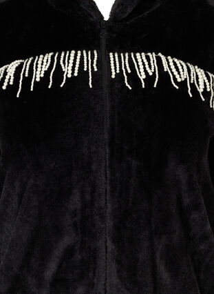 Kort jacka i fuskpäls med dekorativa pärlor, Black, Packshot image number 2