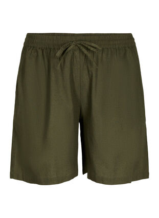 Lösa shorts i bomulls- och linneblandning, Forest Night, Packshot image number 0