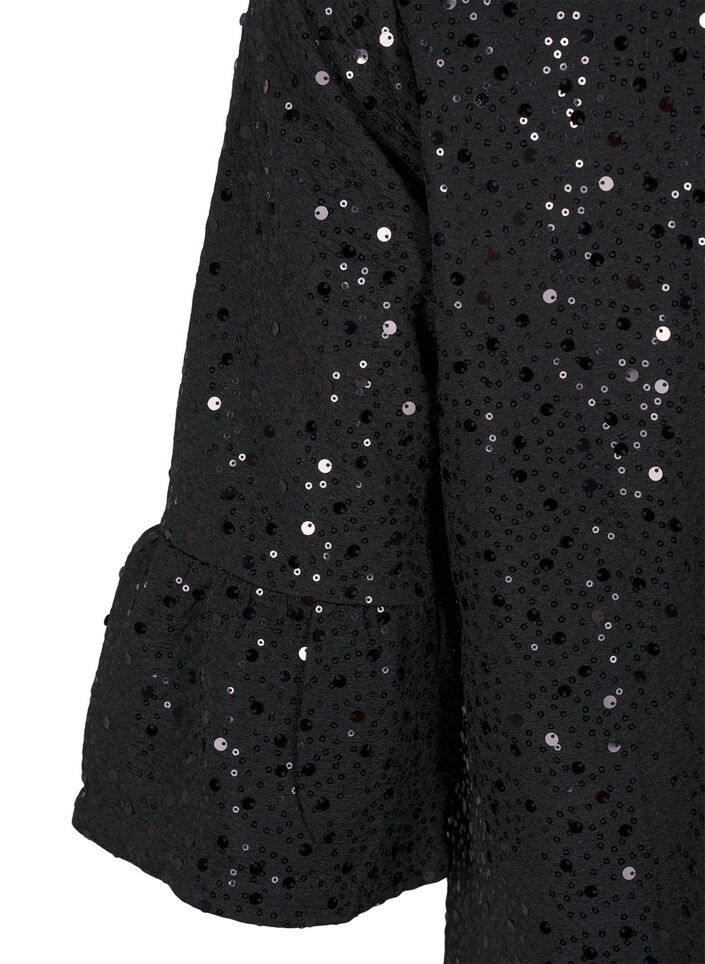 Paljettklänning med V-ringning och trekvartsärmar, Black w. Bl. Sequins, Packshot image number 3