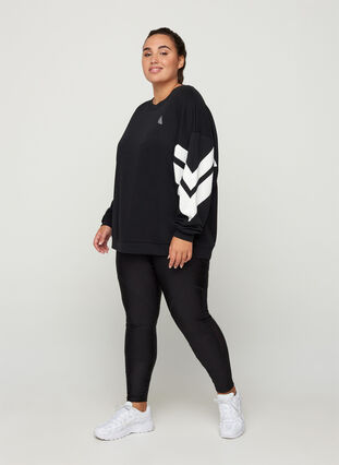 Sweatshirt med printdetaljer på ärmarna, Black, Model image number 2