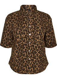 Denimskjorta med leopardm&ouml;nster och korta &auml;rmar, Brun