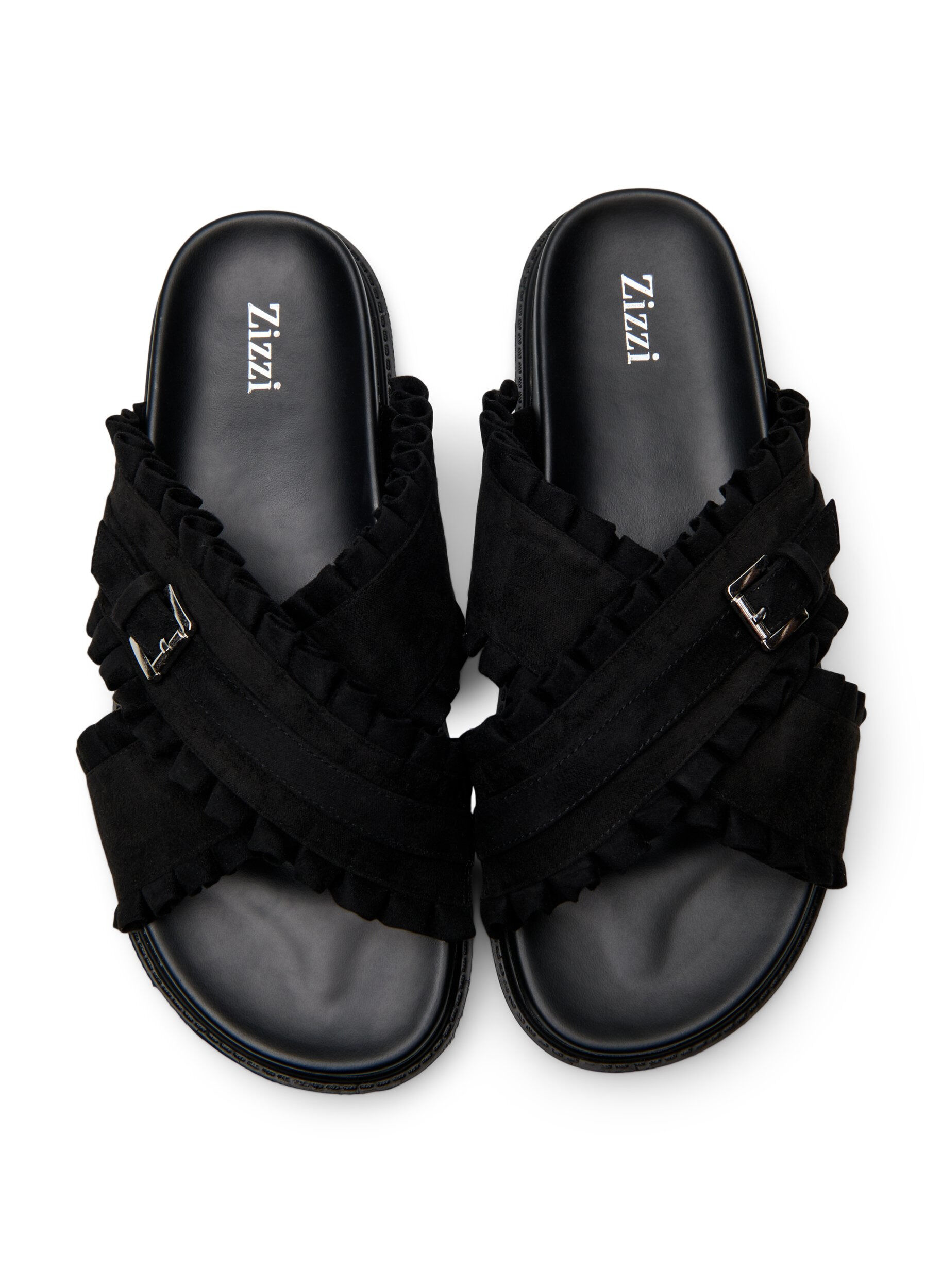 Zizzi Wide fit - Sandal med korslagda remmar och volangkanter, Svart, Packshot image number 2