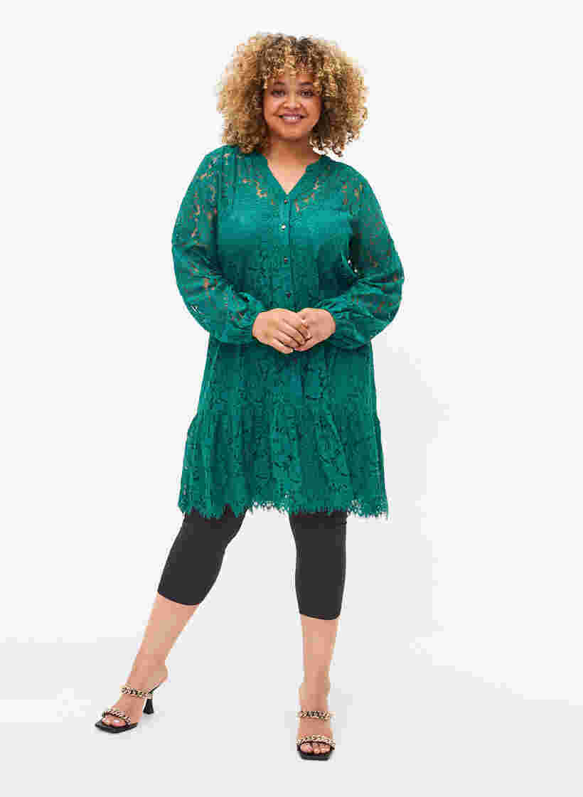 Spetsklänning med långa ärmar, Evergreen, Model image number 2