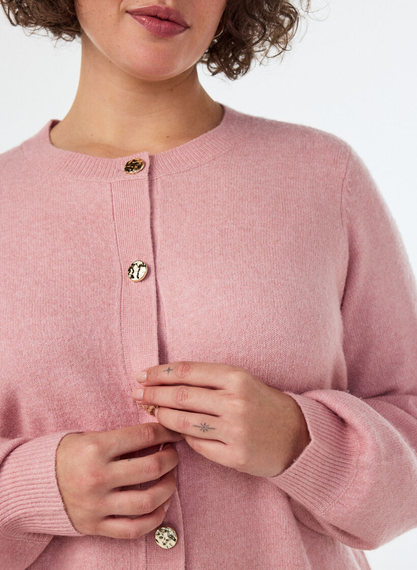 Kofta i mjukt stickat med guldf&auml;rgade knappar, Rosa, Model image number 3