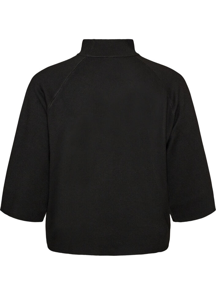 Stickad blus i viskosblandning med polokrage, Svart, Packshot image number 1