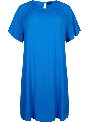 Viskosklänning med korta ärmar, Victoria blue, Packshot image number 0