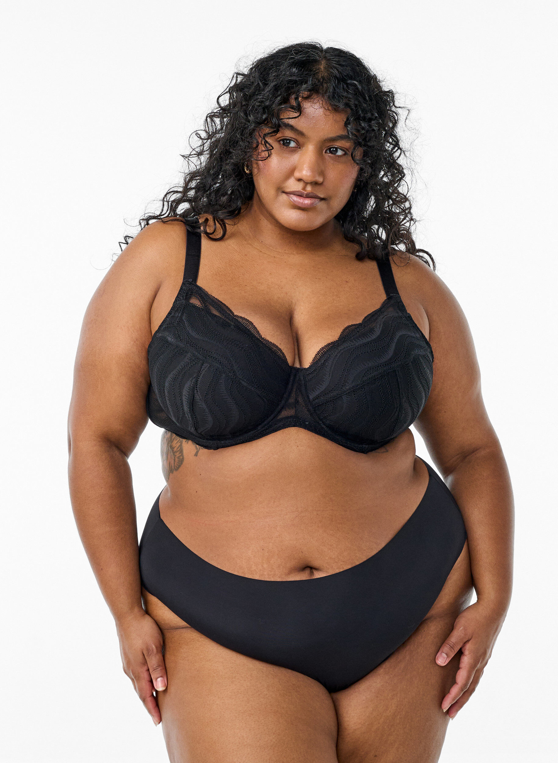 Zizzi Vadderad BH med spets, Svart, Model image number 1