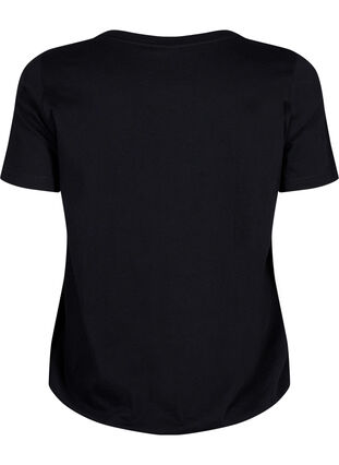 Kortärmad t-shirt i bomull med elastisk kant, Black w. Live, Packshot image number 1