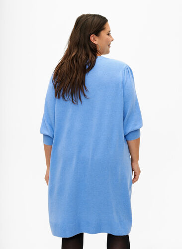 Stickad klänning med trekvarts puffärmar, Blue B. /White Mel., Model image number 1