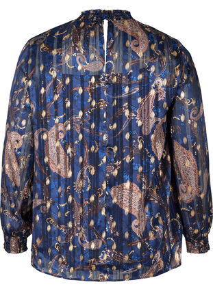 Mönstrad blus med hög krage och smock, Paisley Foil, Packshot image number 1