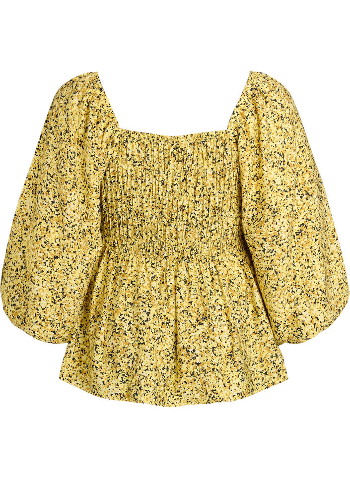 Blus med smock och fyrkantig ringning, Gul, Packshot image number 1