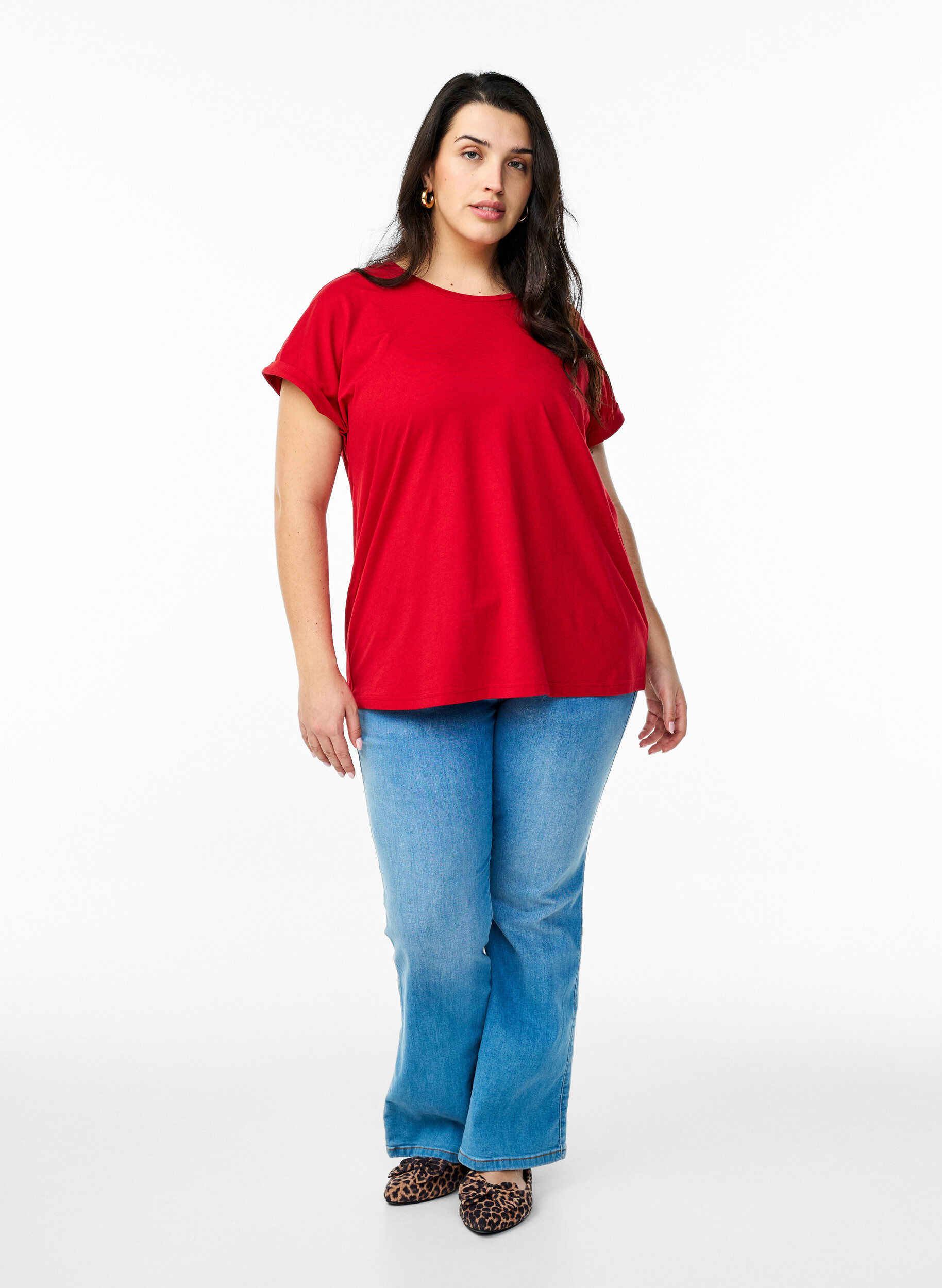 ZizziKort&auml;rmad t-shirt i bomullsblandning, R&ouml;d, Model image number 1