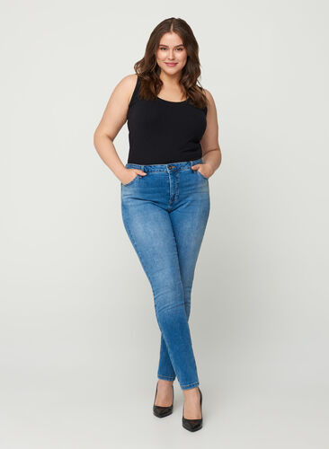 Extra slim Nille jeans med hög midja, Light blue denim, Model image number 0