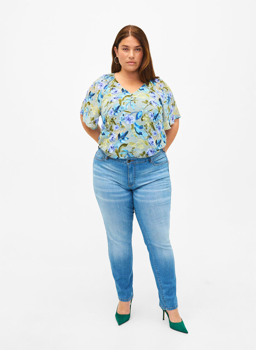 Blommig partyblus med korta ärmar, Wrought Iron AOP, Model image number 2