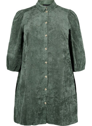 Klänning i sammet med 3/4-ärm och knappar	, Deep Forest, Packshot image number 0