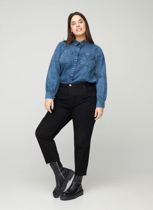 Croppade mom fit Mille jeans med lös passform, Black, Model image number 3